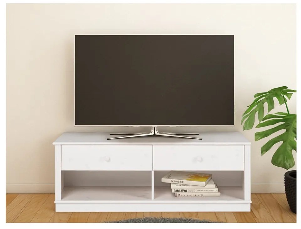 Biely TV stolík z borovicového dreva 137x47 cm Anita – Støraa