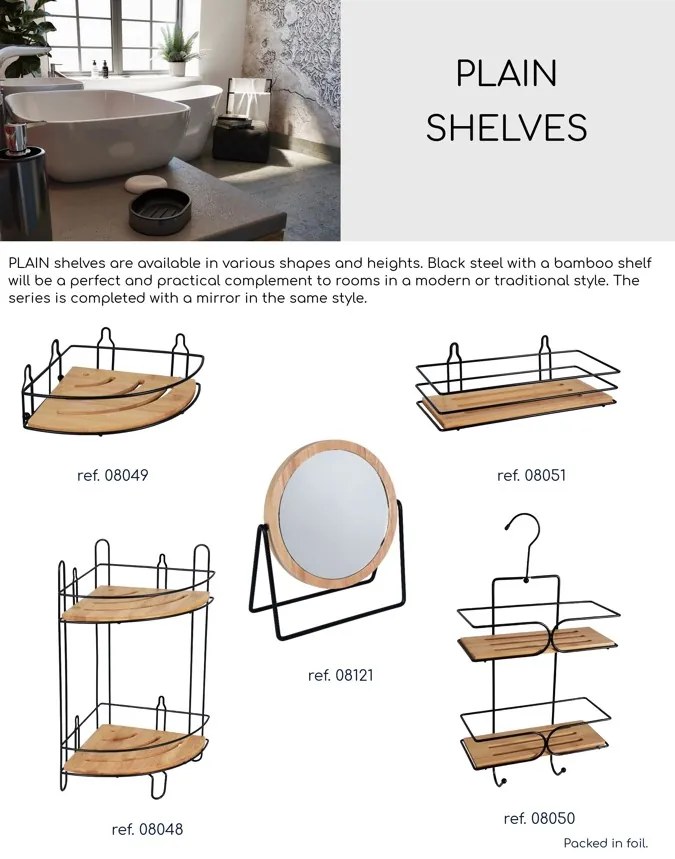 BISK Erga Plain, závesná 2-polička 250x110x495 mm, čierna matná-hnedá, ERG-08050