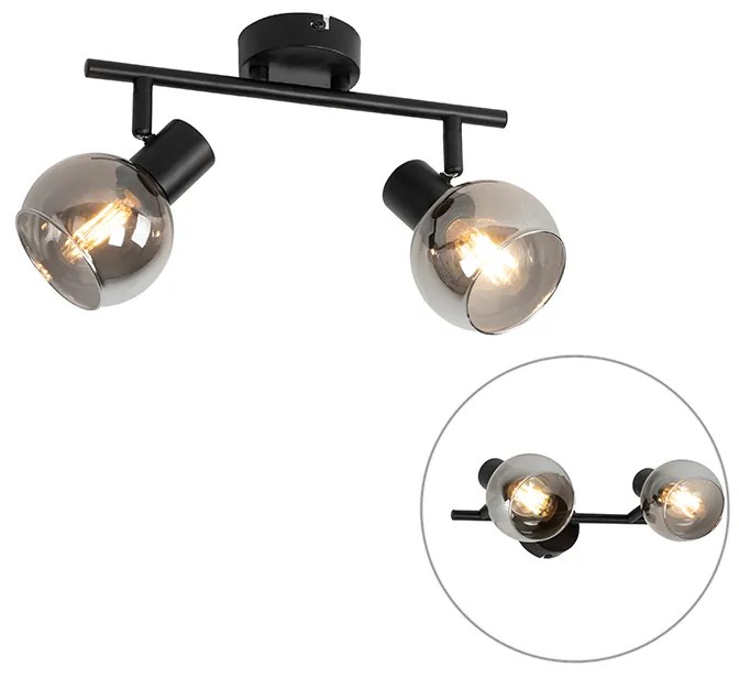 Art Deco stropné svietidlo čierne s dymovým sklom 2-svetlá - Vidro