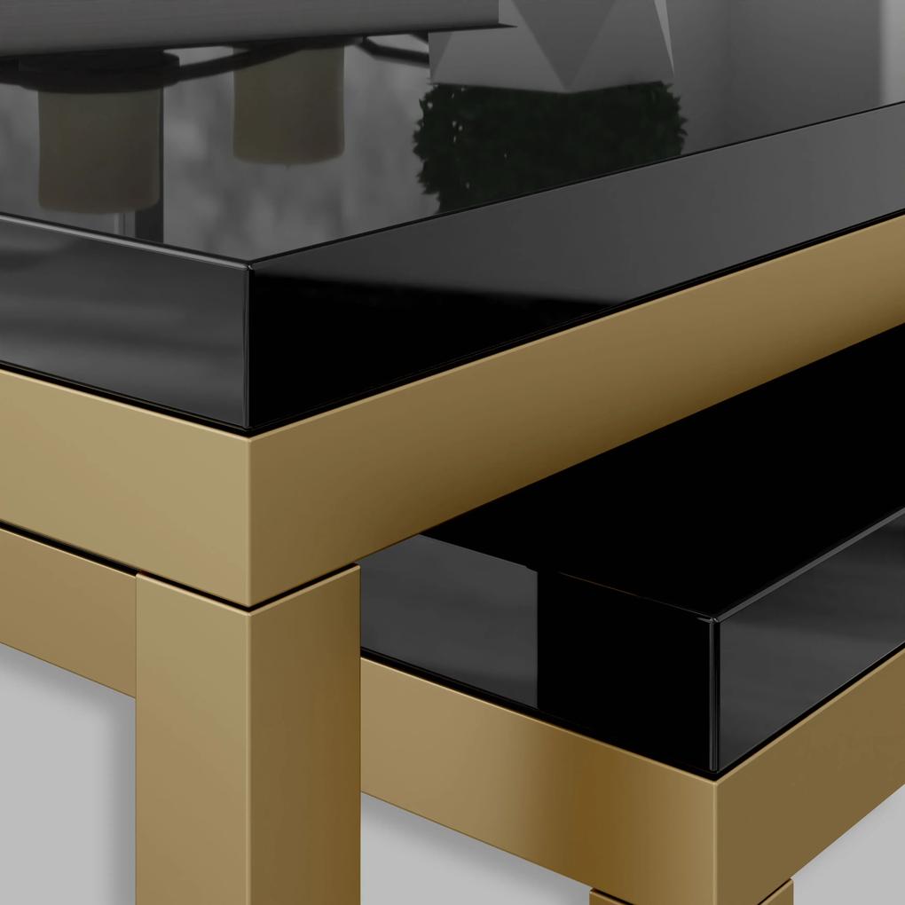 Dizajnový konferenčný stolík  2v1 Felix, čierny lesk + zlatá