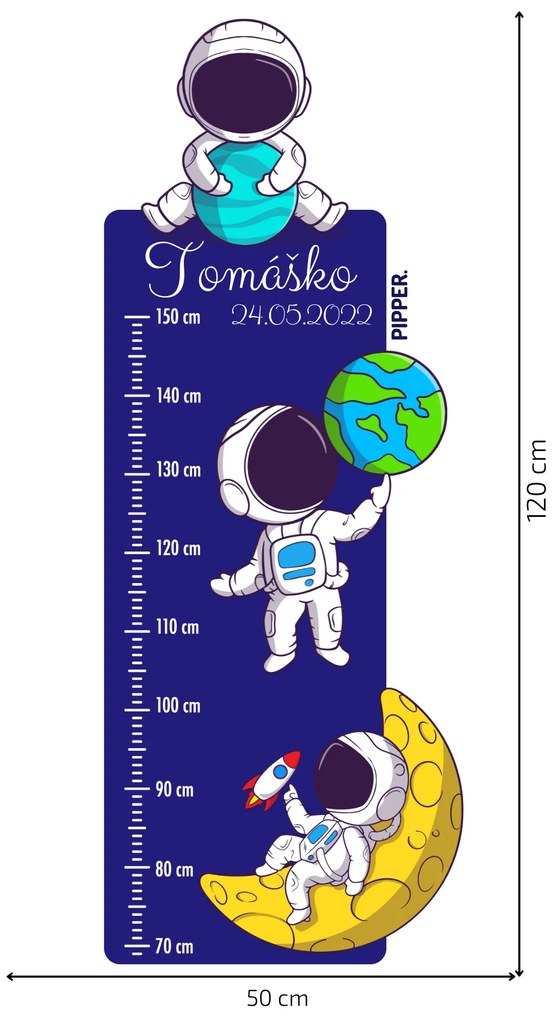 PIPPER. Textilná nálepka na stenu "Detský meter s menom - Astronauti"
