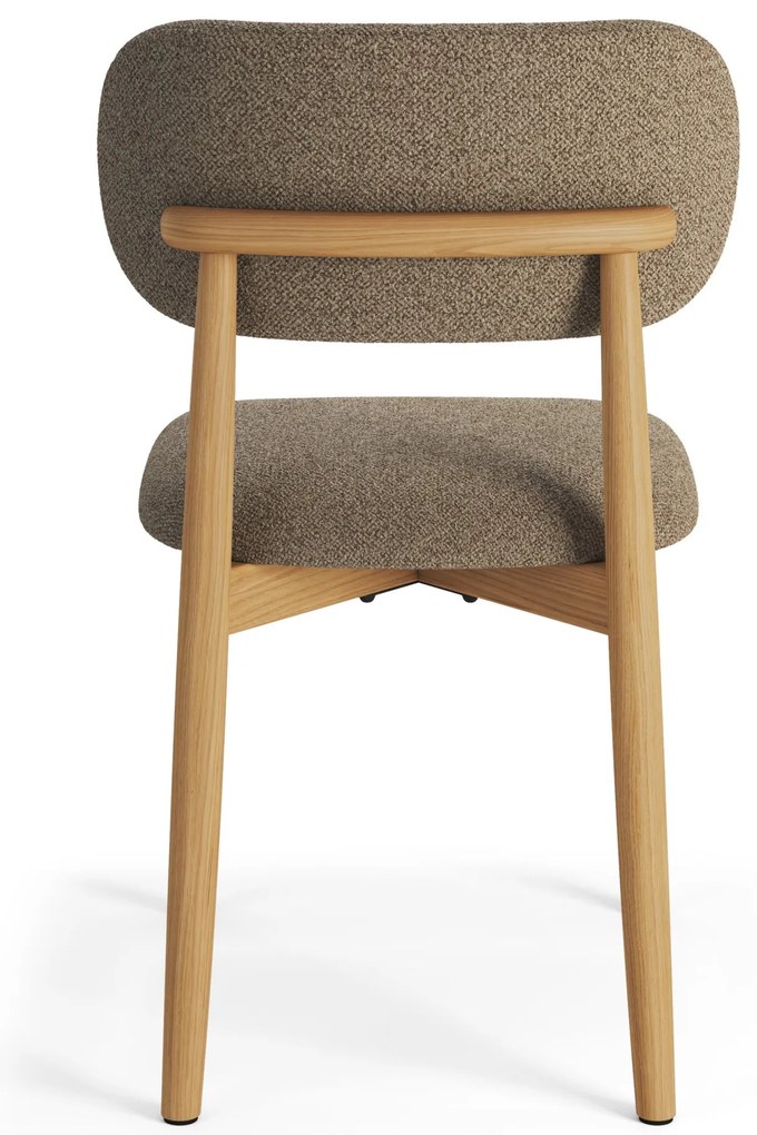 ALMO Hnedá Taupe (látka Monza 40) / lakovaný dubový rám – DREVENÁ BOUCLÉ STOLIČKA DO OBÝVAČKY, JEDÁLNE A KUCHYNE V RETRO ŠTÝLE