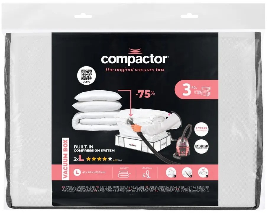 Vákuové/vystužené látkové úložné boxy na oblečenie v súprave 3 ks 45x65x15,5 cm Life – Compactor