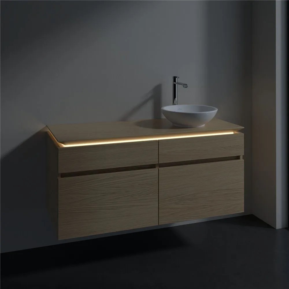 VILLEROY &amp; BOCH Legato závesná skrinka pod umývadlo na dosku (umývadlo vpravo), 4 zásuvky, s LED osvetlením, 1200 x 500 x 550 mm, Nordic Oak, B582L0VJ