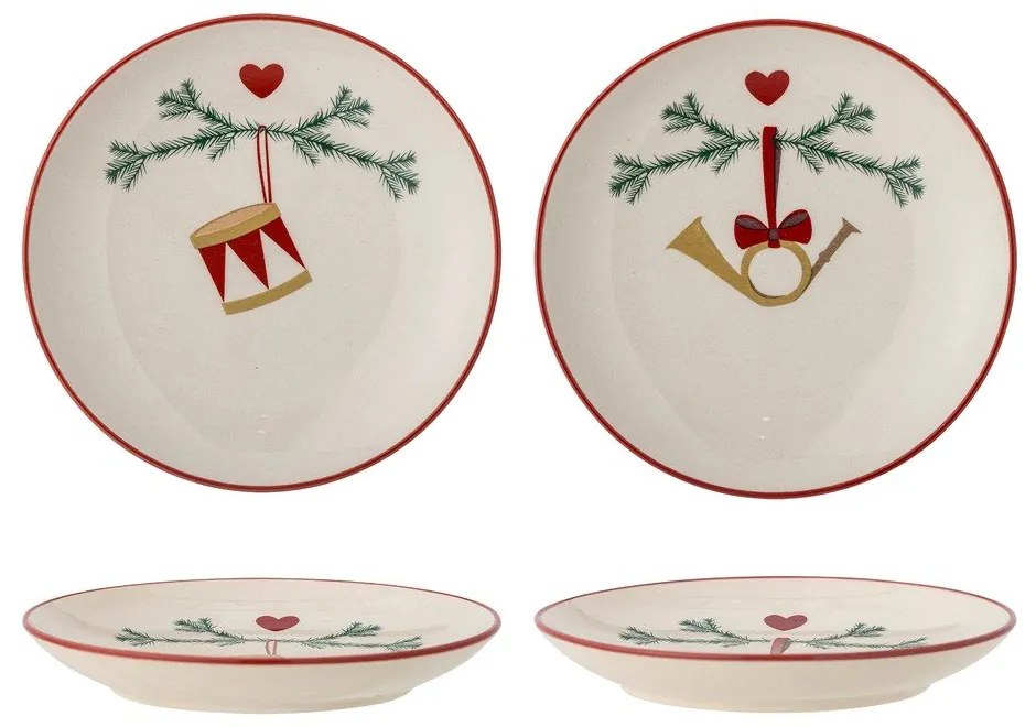 Krémové dezertné taniere s vianočným motívom z kameniny v súprave 2 ks ø 16 cm Yule – Bloomingville