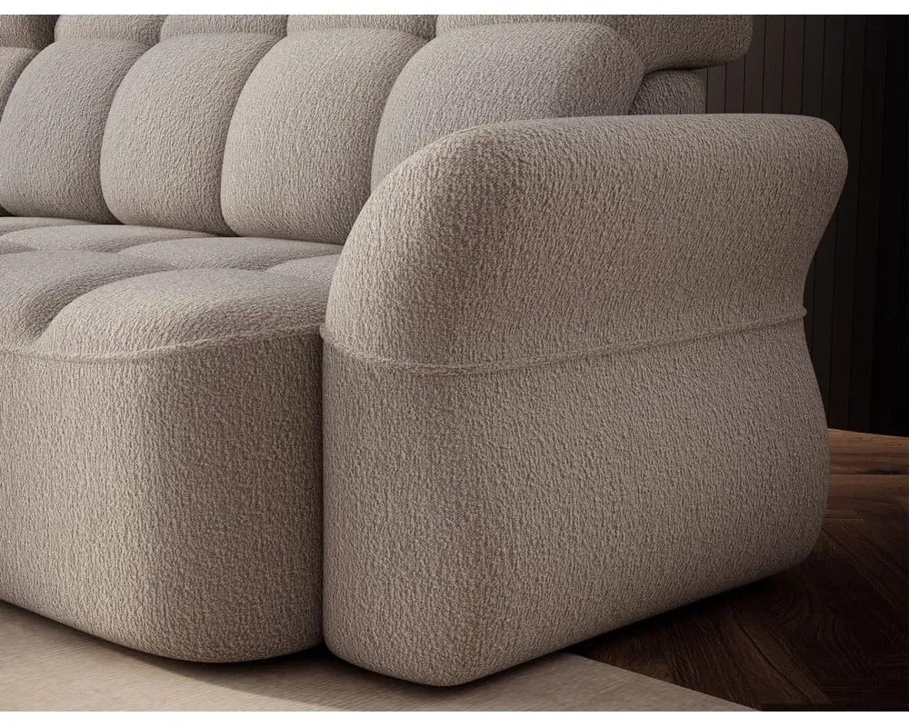 Béžová rozkladacia/s úložným priestorom rohová pohovka z textílie buklé (ľavý roh/s leňoškou) Beneth – ELTAP