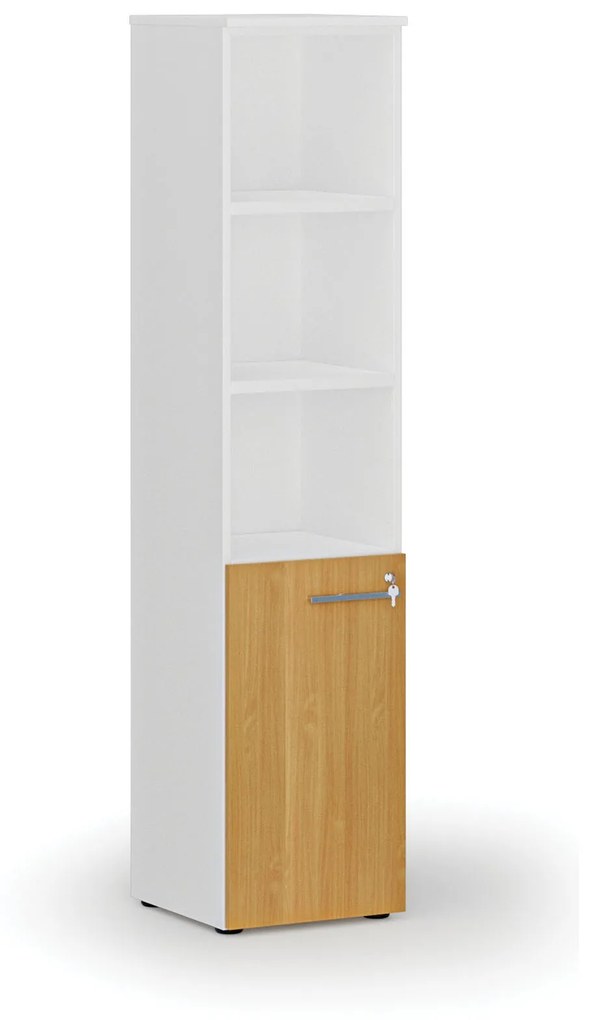 Kombinovaná kancelárska skriňa PRIMO WHITE, dvere na 2 poschodia, 1781 x 400 x 420 mm, biela/buk