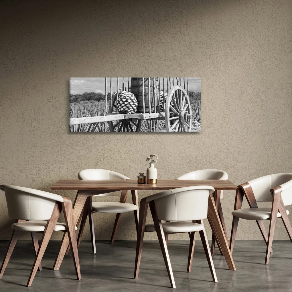 Obraz - Prívesný vozík, čiernobiela (120x50 cm)