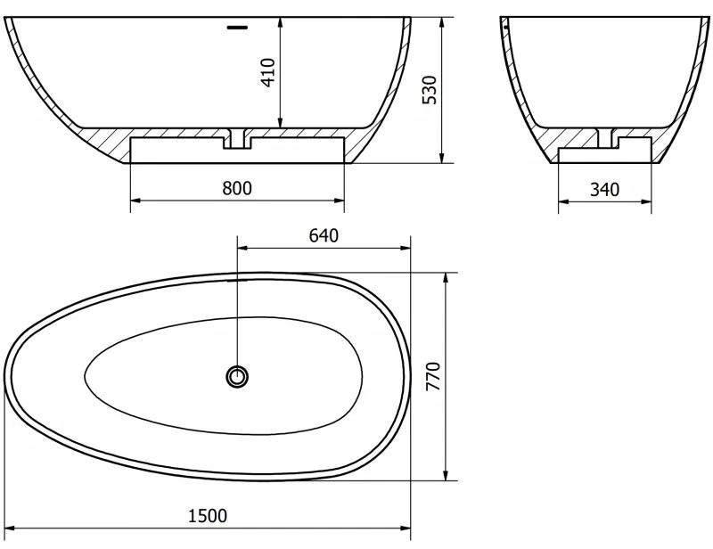 Mexen Imola, voľne stojaca vaňa z konglomerátu 150 x 77 cm, biela matná, 57281507600