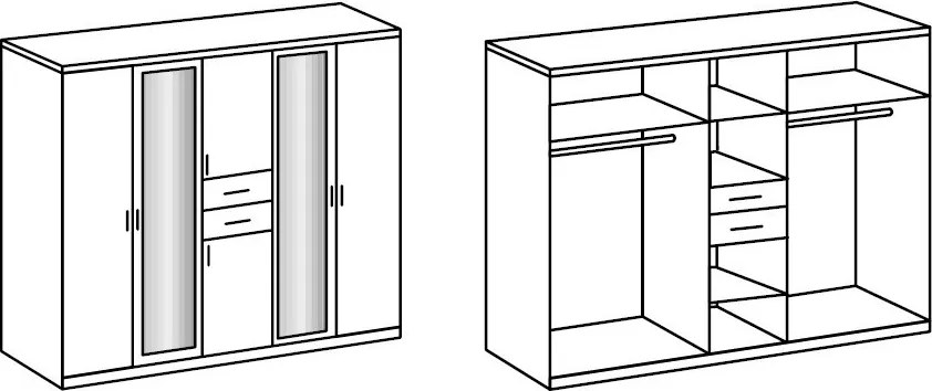 Šatníková skriňa so zrkadlami Düsseldorf, 225 cm, biela