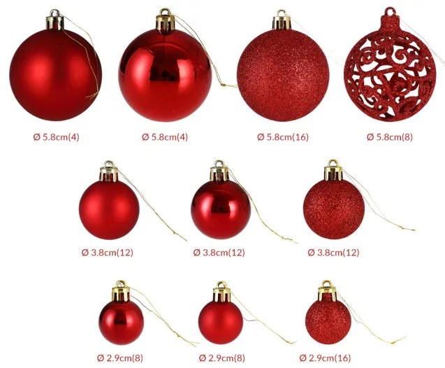 Sada vianočných závesných dekorácií REGALO červená (100 ks)