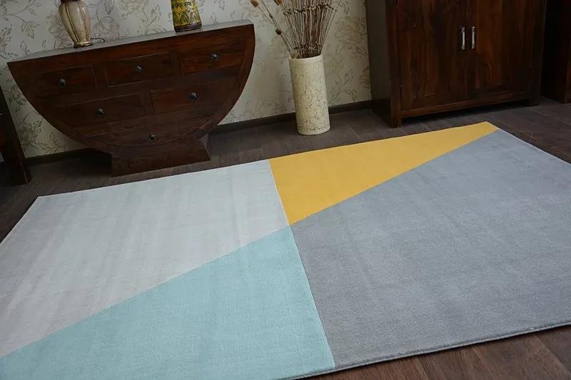 Kusový koberec SCANDI 18487/572 - trapéz šedý / zlatý / tyrkysový