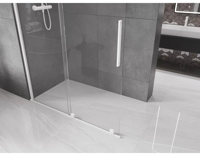 Mexen Velar, posuvné dvere do otvoru typ Walk-In 140 cm, 8mm číre sklo, biela, 871-140-000-03-20