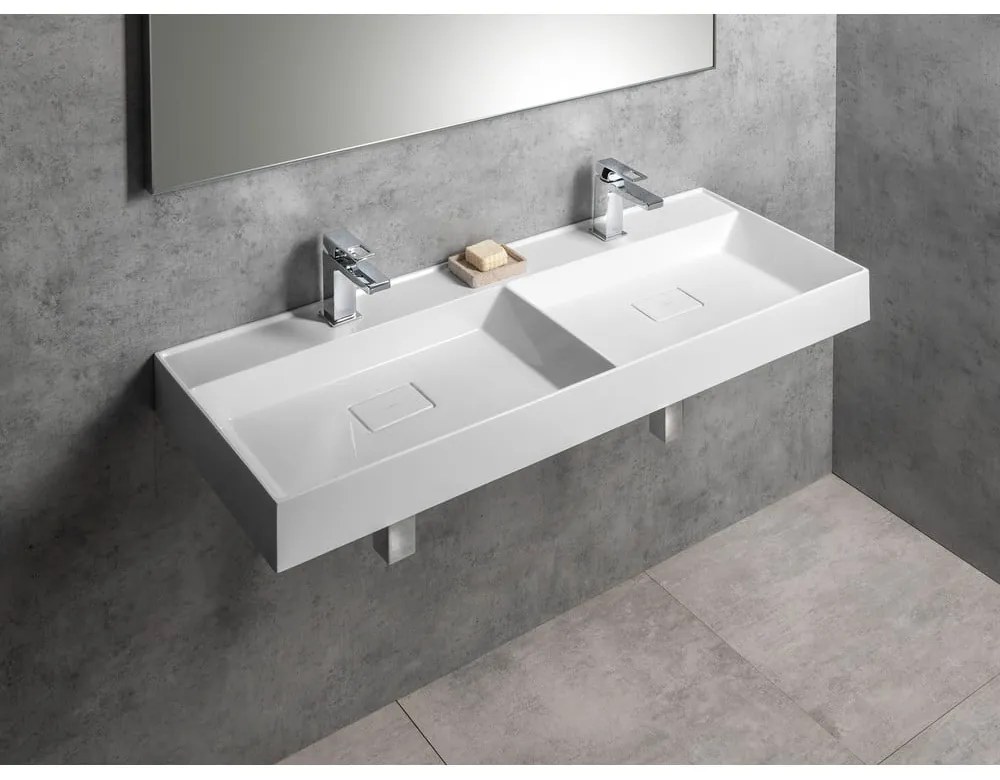 Biele dvojumývadlo z liateho mramoru 119x44 cm Godiva – Sapho