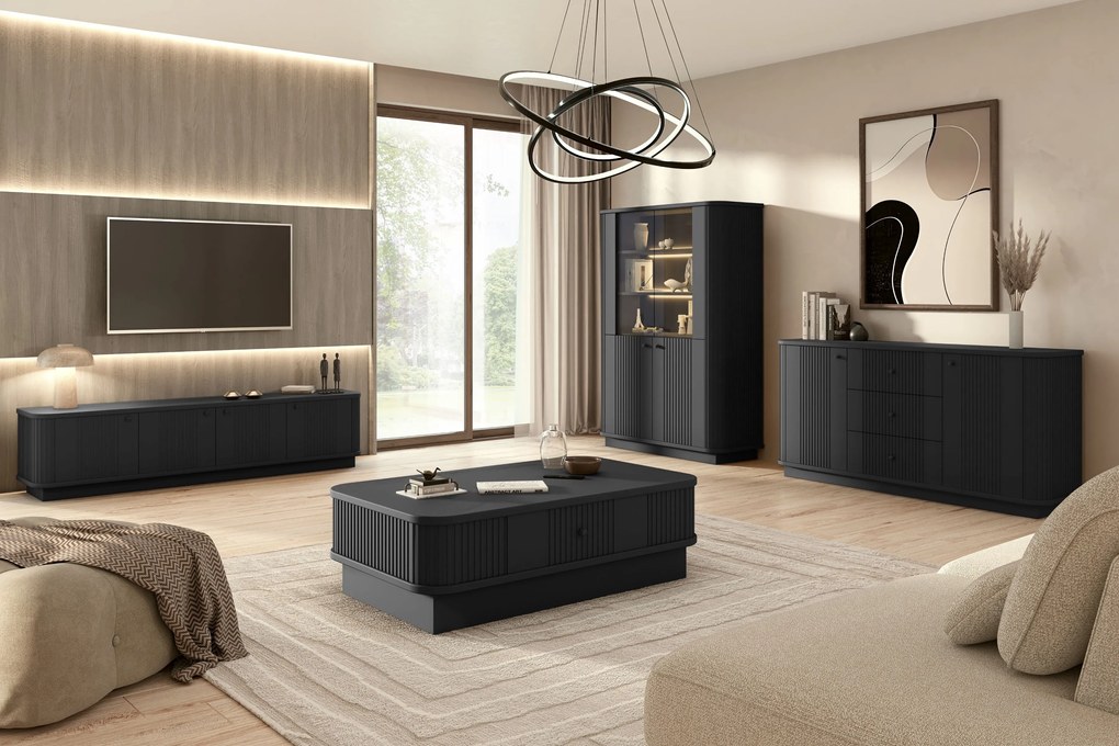 Čierny konferenčný stolík Vesper 103x60 cm so zásuvkou na sokli - čierny úchyt