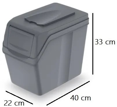Set košov na triedený odpad, 3 x 20 l, sivá