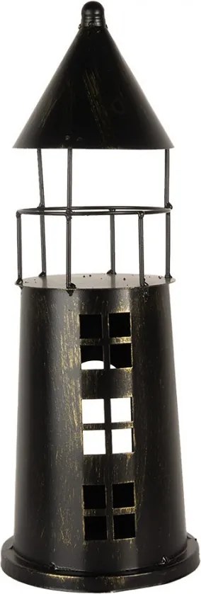 Čierna antik kovová dekorácia maják Lighthouse - Ø 16*45 cm