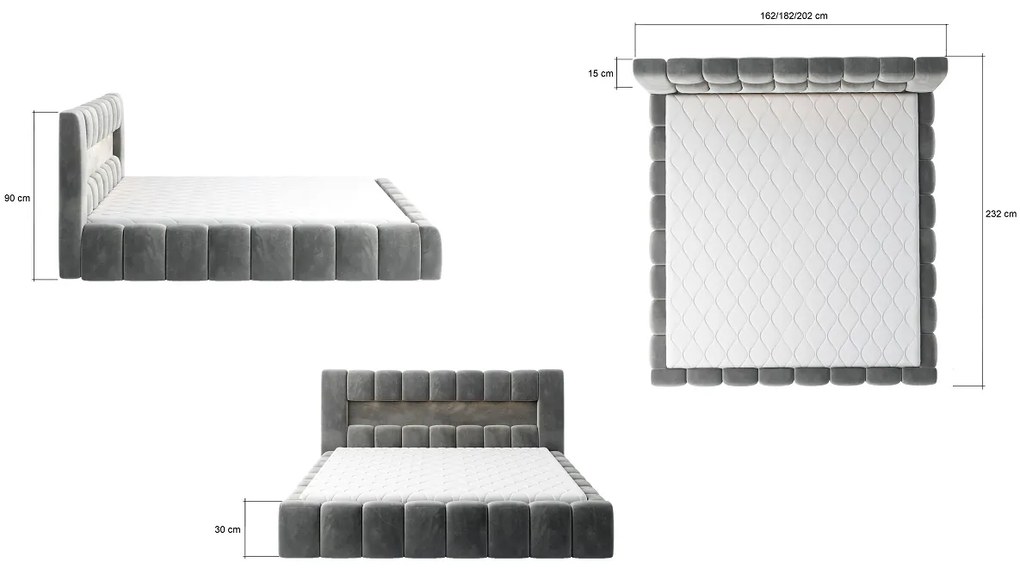 Manželská posteľ 140 cm Luxa (antracit) (s roštom, úl. priestorom a LED). Akcia -16%. Vlastná spoľahlivá doprava až k Vám domov. 1041559
