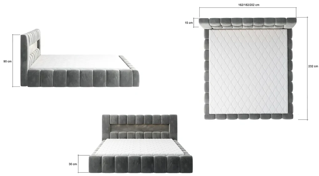 Manželská posteľ 140 cm Luxa (antracit) (s roštom, úl. priestorom a LED). Vlastná spoľahlivá doprava až k Vám domov. 1041559