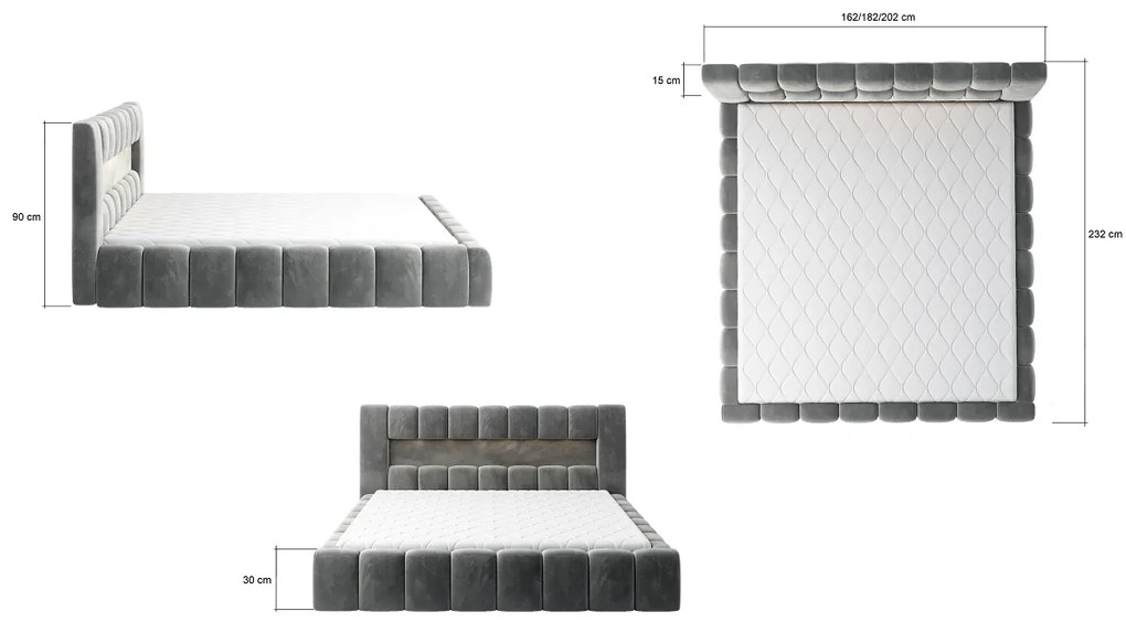 Manželská posteľ 140 cm Luxa (sivá) (s roštom, úl. priestorom a LED). Vlastná spoľahlivá doprava až k Vám domov. 1041558