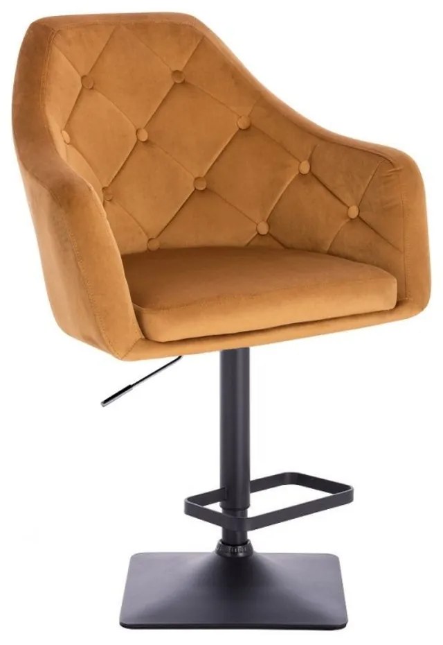 LuxuryForm DESIGN Barová stolička ANDORA VELUR na čiernej hranatej podstave - medová