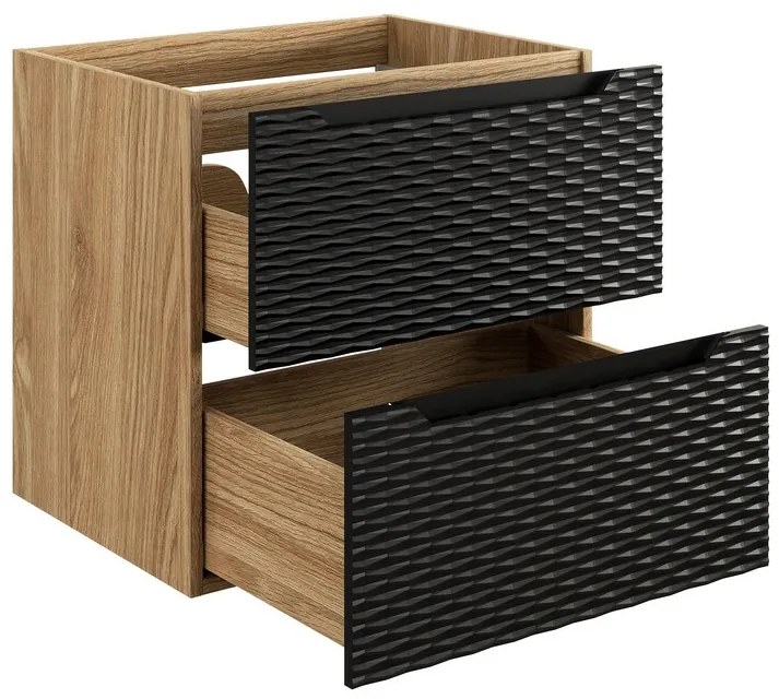 Závěsná skříňka Ocean s deskou a umyvadlem 60 cm černá/dub olejovaný