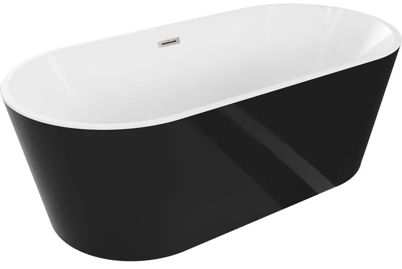 Mexen Luna, voľne stojaca vaňa 180 x 80 cm, biela-čierna, brúsená oceľ prepad, 52031808075-97