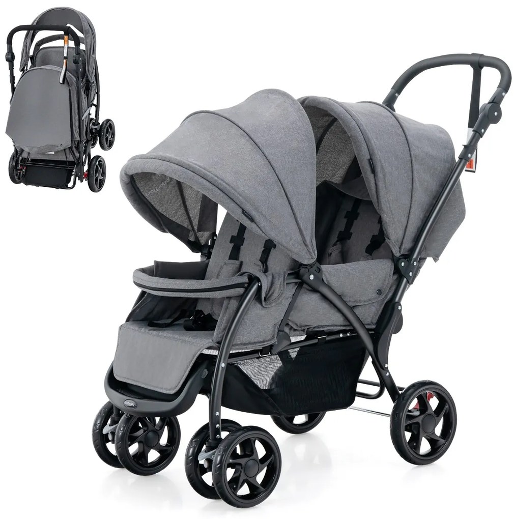Súrodenecký kočík skladací súrodenecký kočík twin kočík twin bugg šedá Barva: Šedá