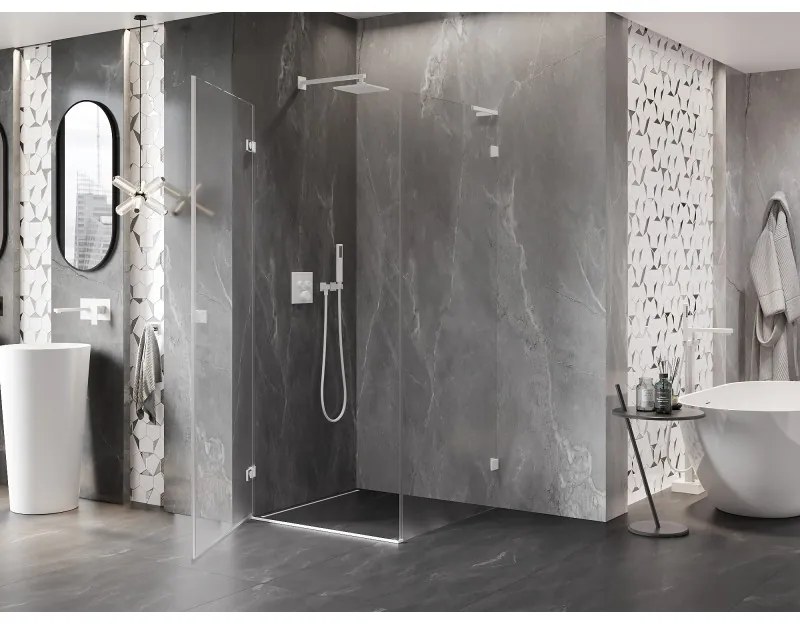 Mexen Lunar-B L, výklopný sprchový kút ľavý 80 x 80 cm, 8mm číre sklo, biely profil, 832L-080-080-20-00-L
