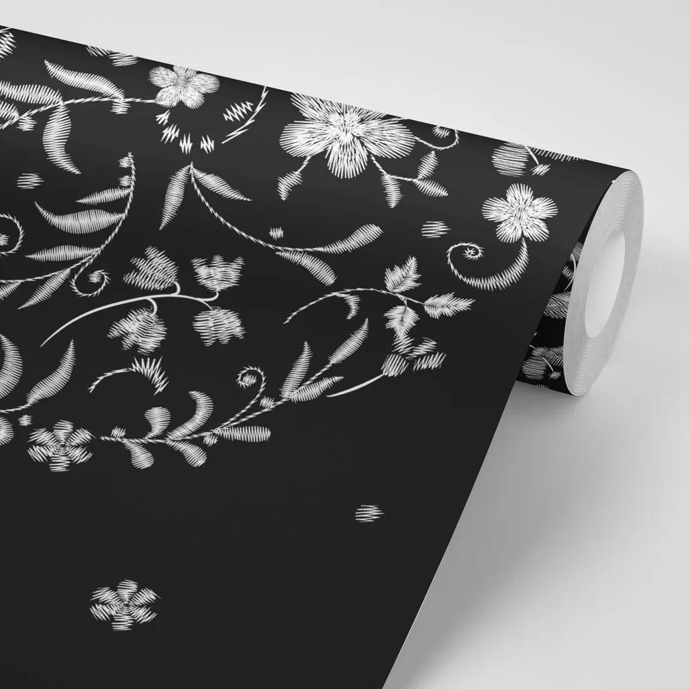 Samolepiaca tapeta folklórne kvety na čiernom pozadí