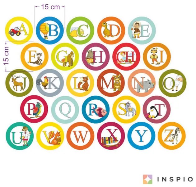 Nálepky na stenu - Veľká abeceda v kruhoch