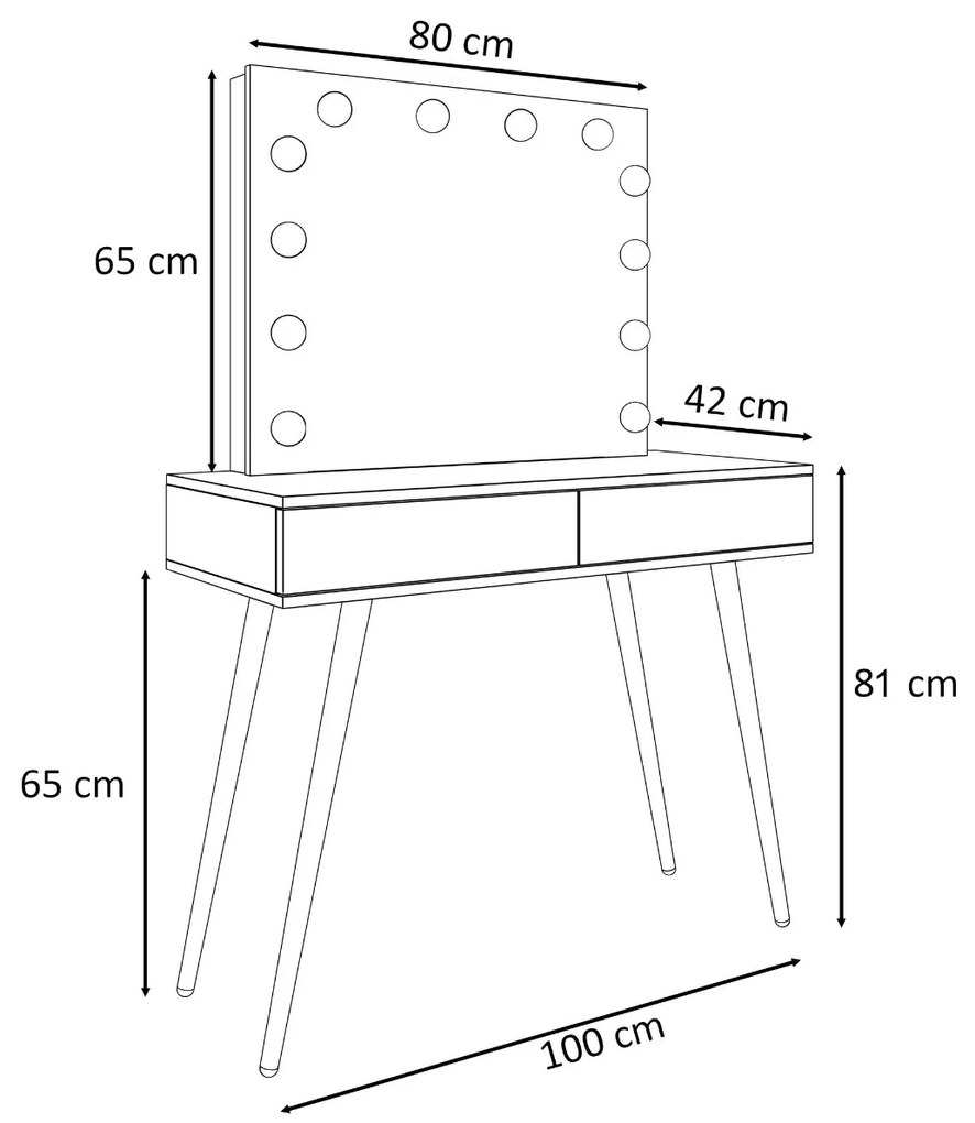 TOALETNÝ STOLÍK KATHLEEN SHINE BIELY LESK + ČIERNE NOHY + ZRKADLO