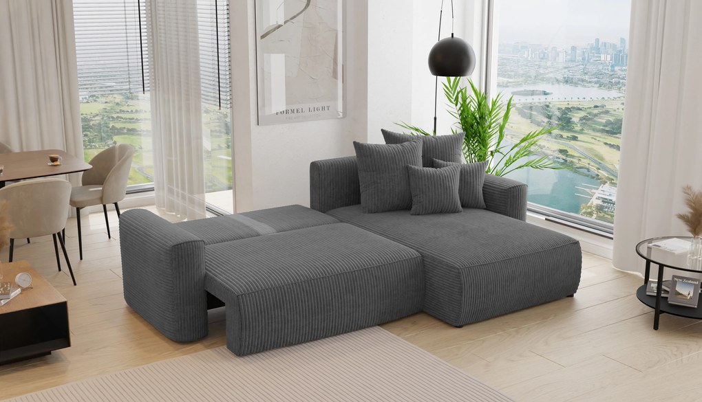 Rohová sedačka Baria (P) (tmavosivá). Akcia -20%. Vlastná spoľahlivá doprava až k Vám domov. 1133092