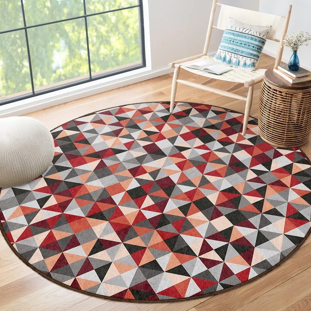 Červeno-sivý prateľný okrúhly koberec ø 100 cm Ignite – Mila Home