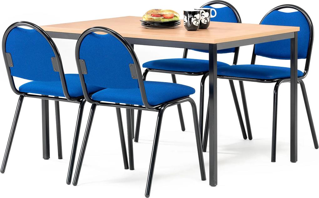 Jedálenská zostava: stôl 1200x800 mm, buk + 4 stoličky, modrá