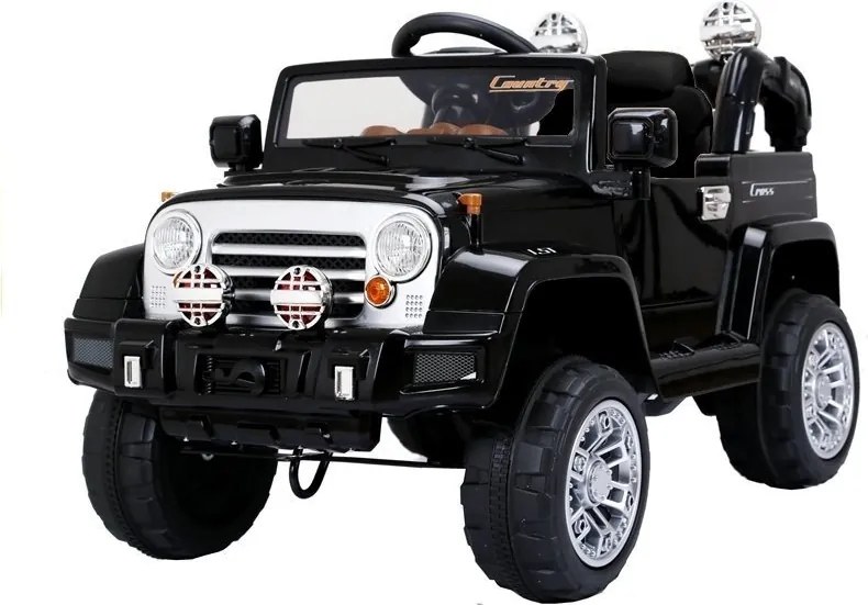 LEAN CARS Elektrické autíčko Jeep JJ245, LED svetlá, MP3, diaľkové ovládanie, čierne