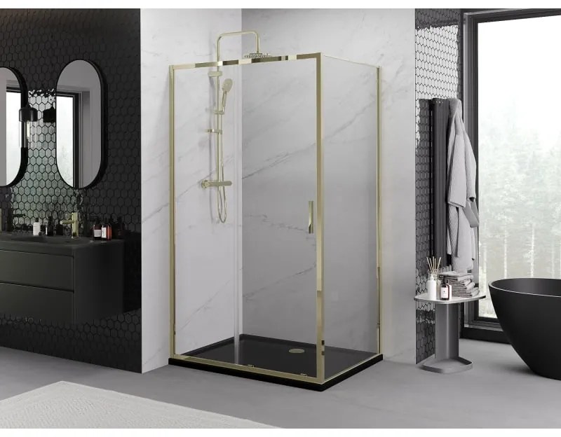 Mexen Exo, posuvný sprchový kút 120 x 80 cm, číre sklo, zlatá, 8151-120-080-50-00