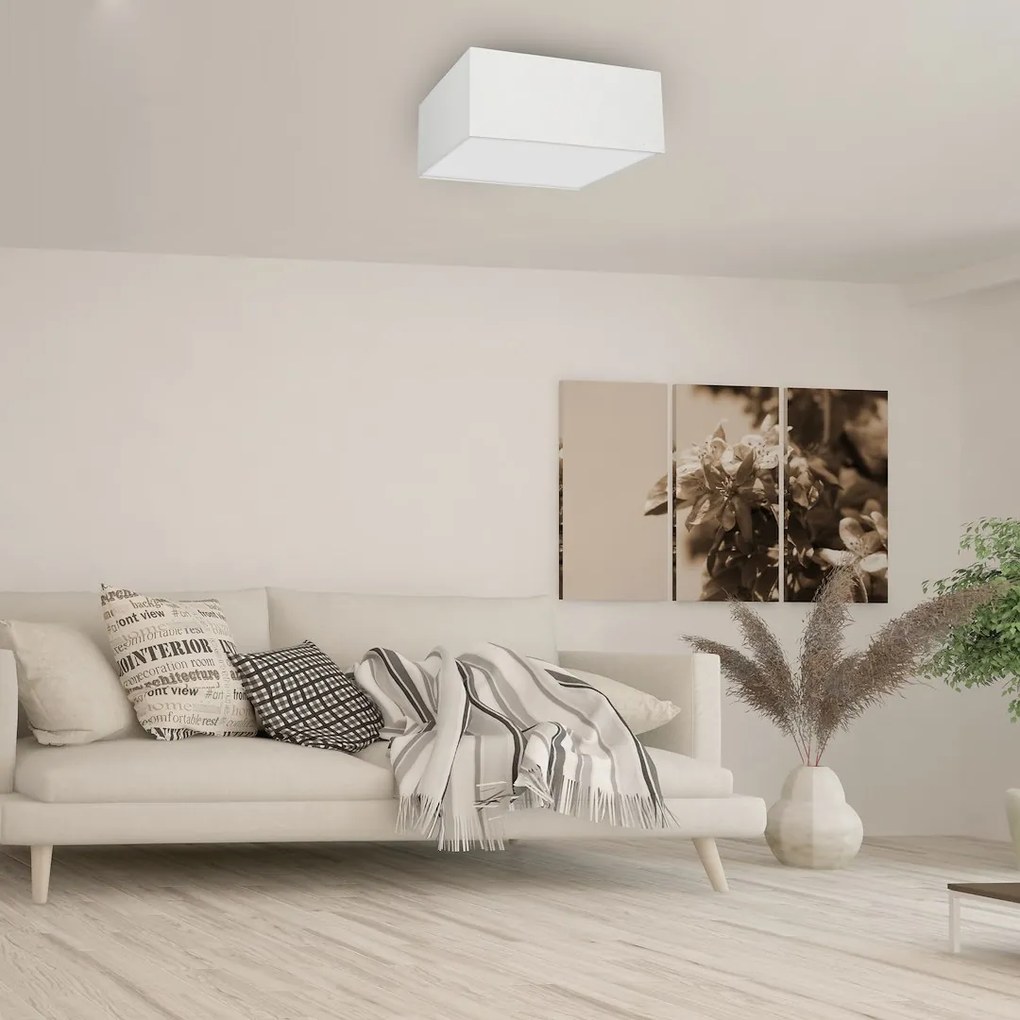 Stropné svietidlo Albion Square, 1x biele bavlnené tienidlo, (biele plexisklo), (50cm)