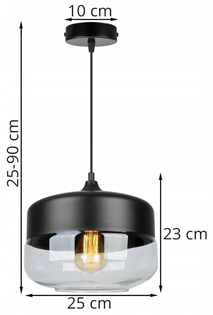 Závesné svietidlo OSLO 3, 1x čierne/transparentné sklenené tienidlo
