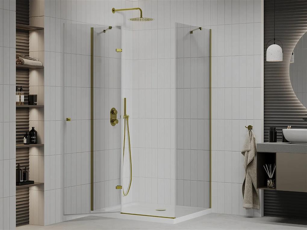 Mexen Roma, sprchovací kút 70 (dvere) x 100 (stena) cm, 6mm číre sklo, zlatý profil + slim sprchová vanička 5cm, 854-070-100-50-00-4010
