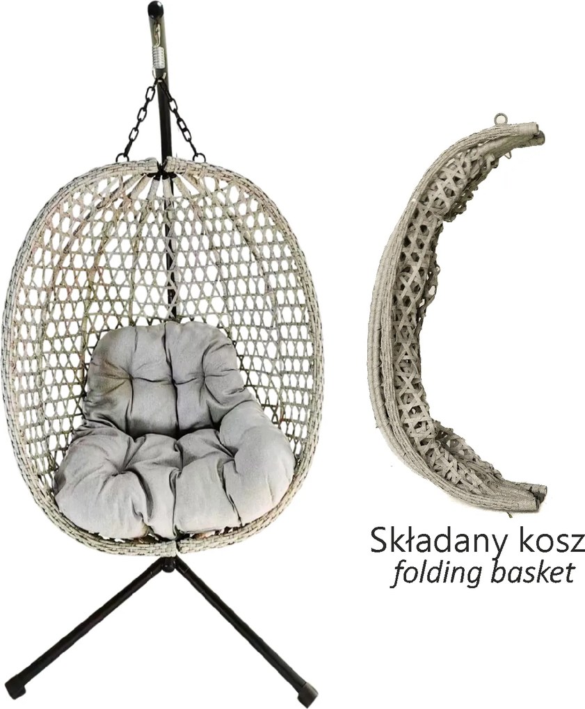 CH SKLADACIA ZÁVESNÁ STOLIČKA DRIM – ŠEDÁ, ŠEDÝ VANKÚŠ, ČIERNY RÁM