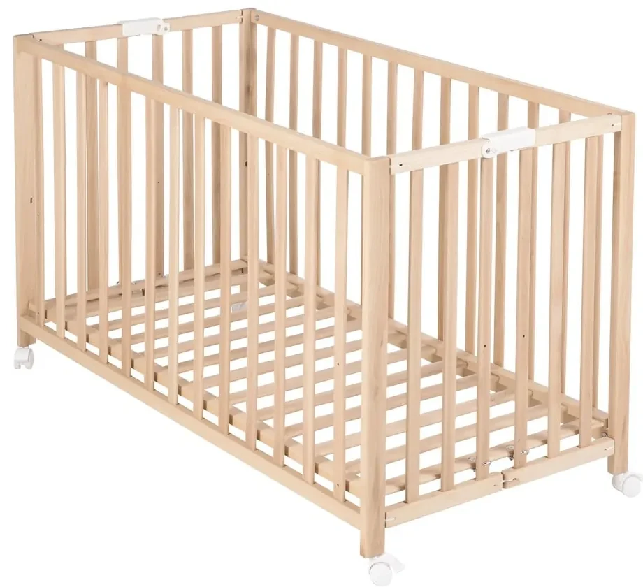 Skladacia postieľka na kolieskach v prírodnej farbe 60x120 cm Fold up – Roba