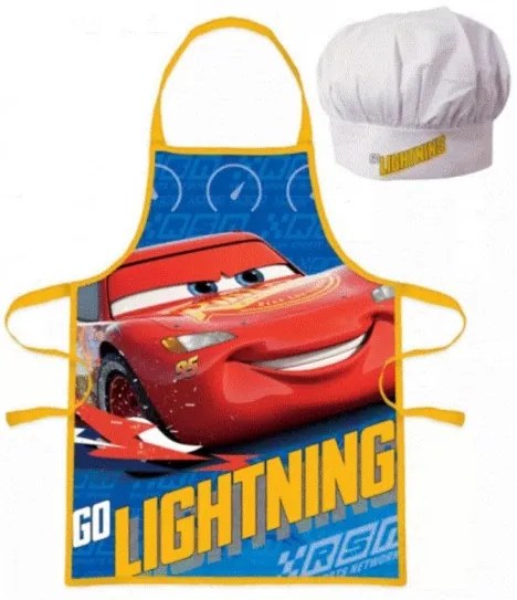 Javoli - Detská / chlapčenská zástera a kuchárska čiapka Autá - Cars - Blesk McQueen