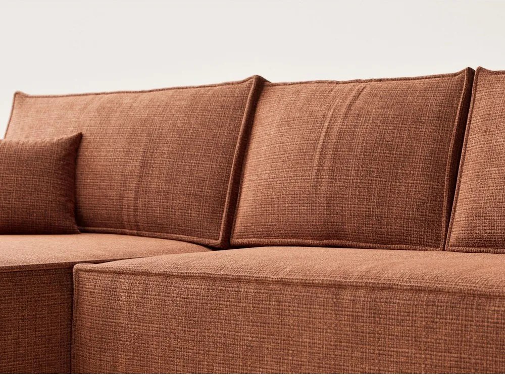 Ženilková rozkladacia/s úložným priestorom rohová pohovka v medenej farbe (ľavý roh/s leňoškou) Maze – Maison de Rêve