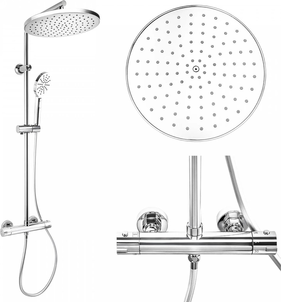 Erga Dubaj, sprchový set s termostatickou batériou a hlavovou sprchou 30 cm, chrómová, ERG-YKA-BP.DUBAJ-THERM-30-CHR