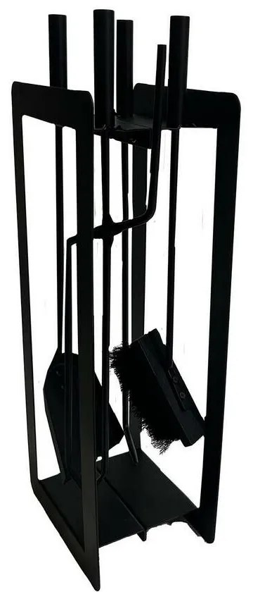 Súprava krbového náradia 60 cm, 4 diely, spodstavcom, čierna, kovová