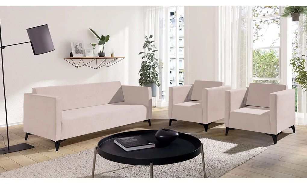 Sedacia súprava Denim 3+1+1, Dostupné poťahy: Solo 263, Farby nožičiek: biely lesk