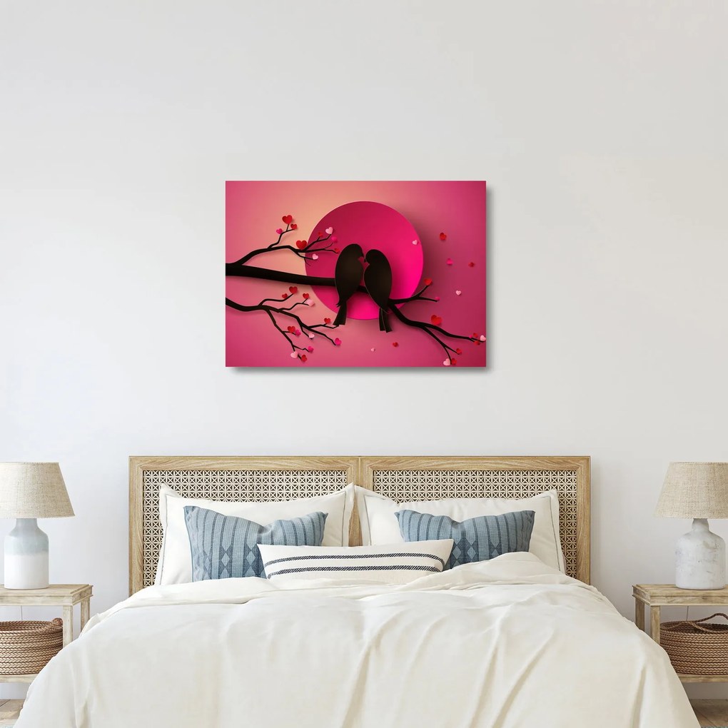 Sklenený obraz - Zamilované vtáčiky (70x50 cm)