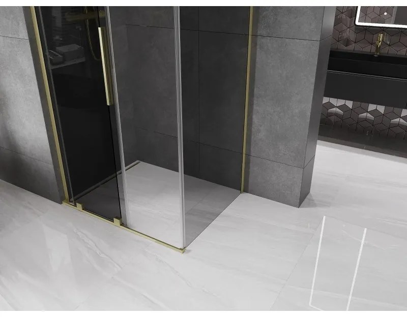 Mexen Velar L, sprchový kút s posuvnými dverami 100 x 110 cm, 8mm šedé sklo, zlatá matná, 871-100-110-43-55