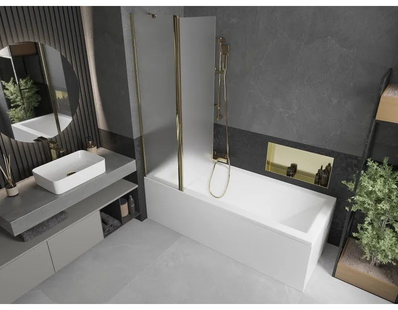 Mexen Flip, vaňová zástena 1-krídlová 100 x 150 cm, otočné krídlo, 6 mm námraza sklo, zlatý profil, 894-100-101-50-30